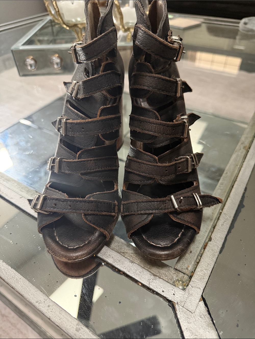 Freebird by Steven Dark Brown Strappy Buckle Heels